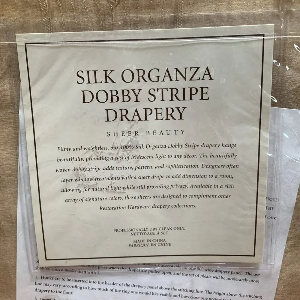 100% Silk Organza Dobby Stripe Drapery, NWT from Restoration Hardware (50x96)